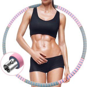 FULLOVE Adjustable Weighted Hoop for Exercise w/ Detachable Section (Pink)